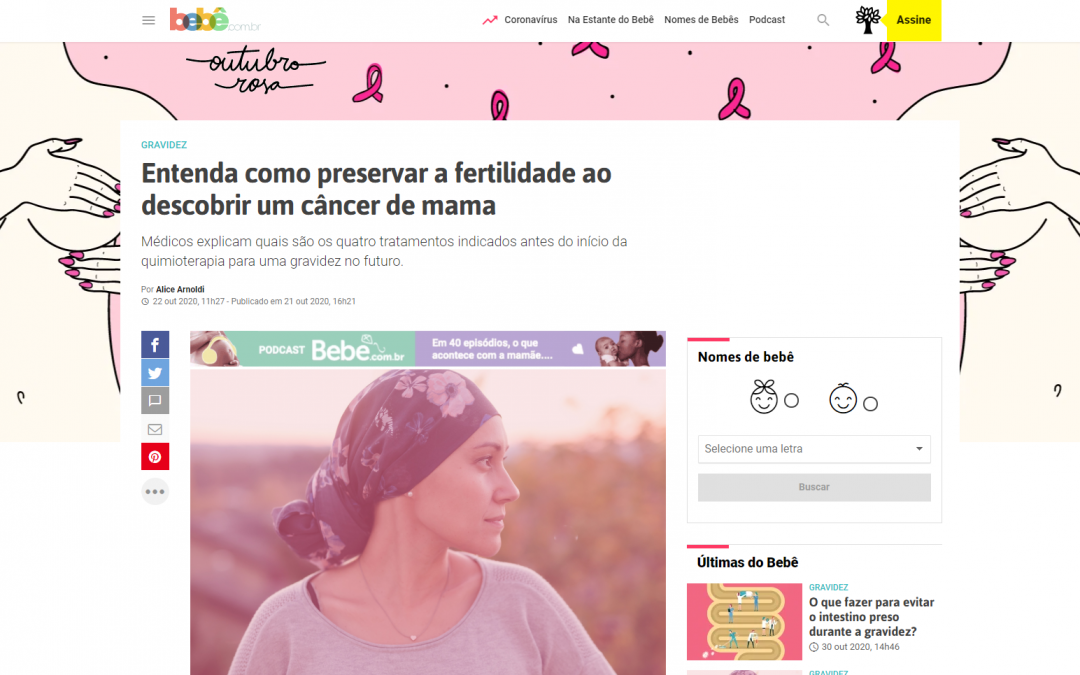 Na Mídia: Entenda como preservar a fertilidade ao descobrir um câncer de mama
